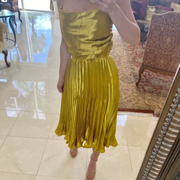 ❌SOLD❌ BNWT Nasty Gal Gold Pleated Skirt Size 2 - Picture 3 of 10